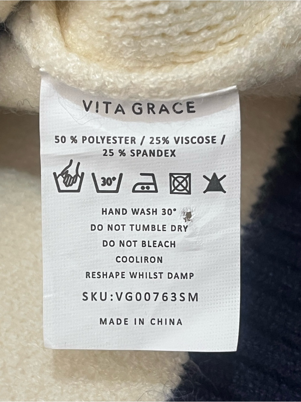 Vita Grace Cream and Navy Soft Thick Button Up Neck Waffle Sweater Women's Top - Picture 6 of 16